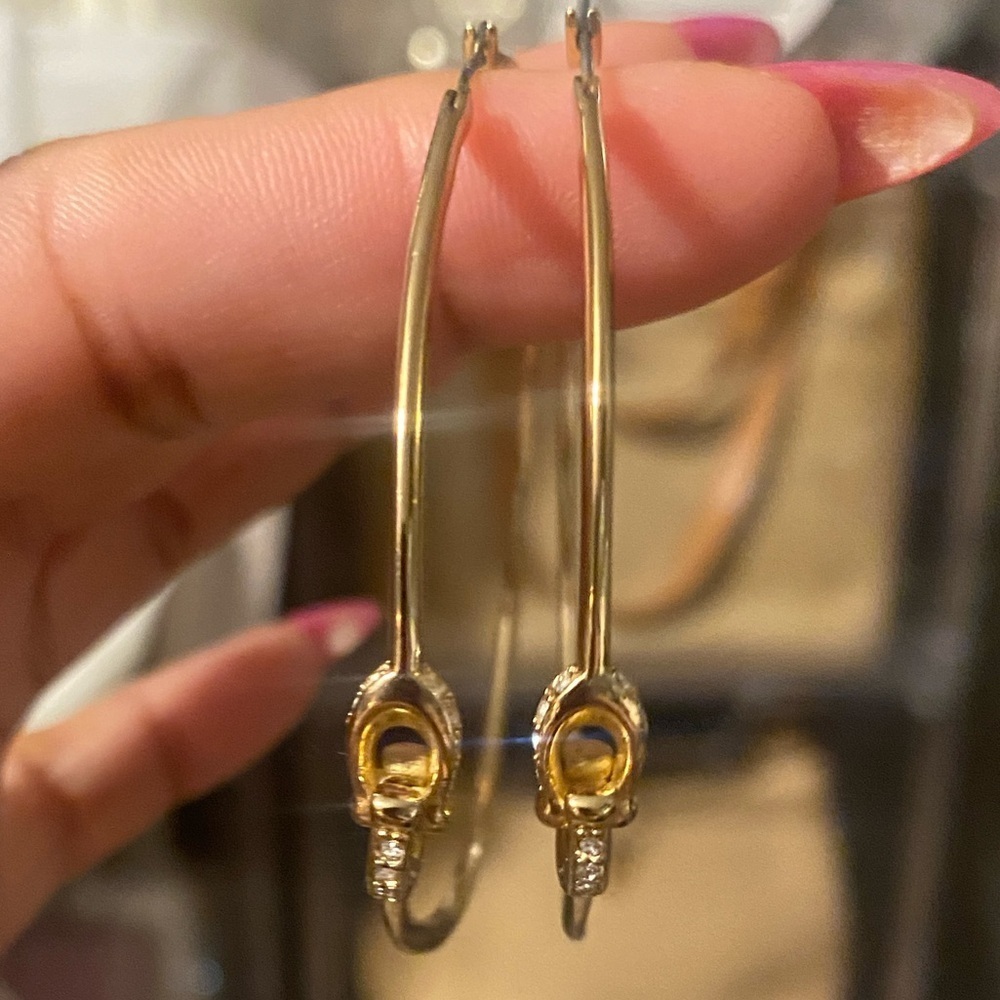 COACH Signature “C” Brass & Crystal Hoop Earrings, EUC - Picture 6 of 13
